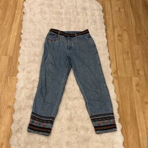 bill bass Vintage Straight Leg Jeans with Floral Embroidery